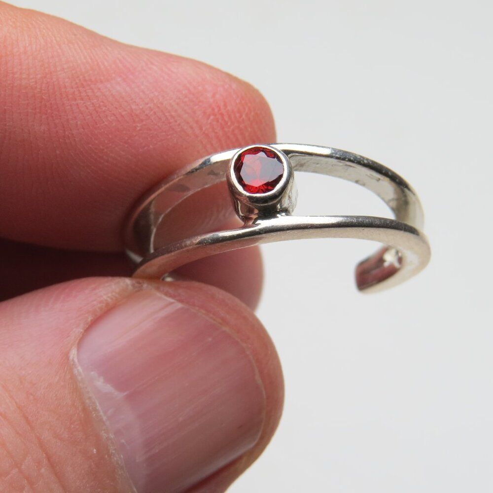 Sterling Silver Open Band Ring with Red Gemstone